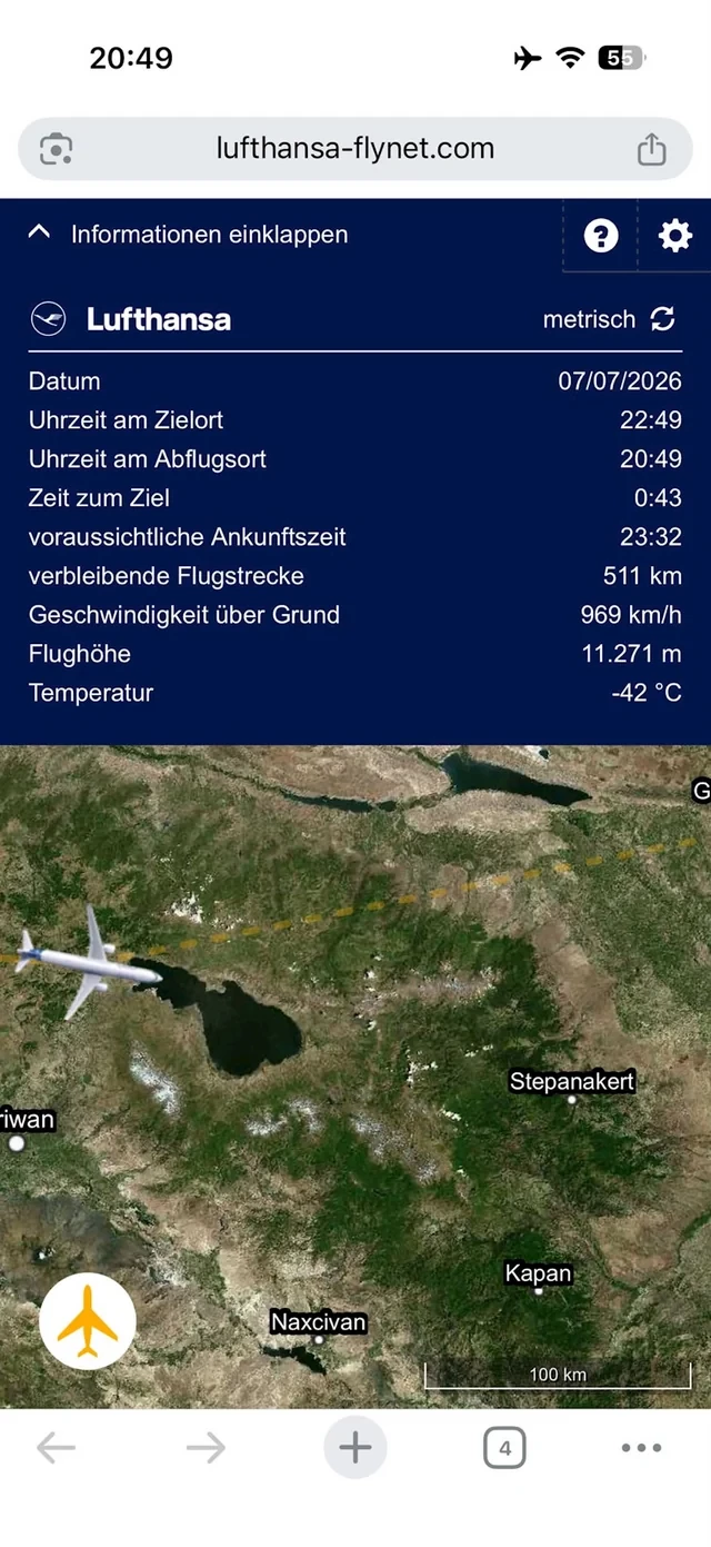 Media.az - Новости Азербайджана - Lufthansa допустила ошибку в названии Ханкенди на полетной карте Азербайджана