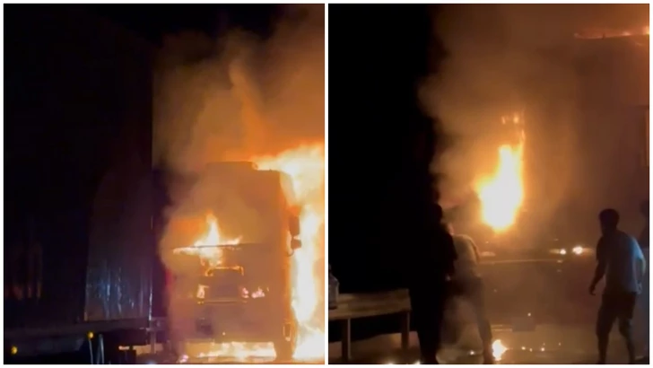 На автодороге Алят-Астара загорелся грузовой автомобиль