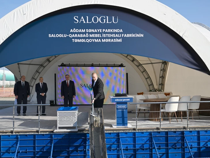 Ильхам Алиев заложил фундамент предприятия Saloğlu Qarabağ в Агдамском промышленном парке