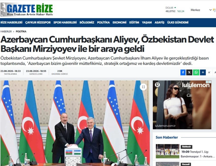 Media.az - Новости Азербайджана - СМИ Турции: Визит Президента Ильхама Алиева в Узбекистан – вклад в укрепление интеграции в регионе