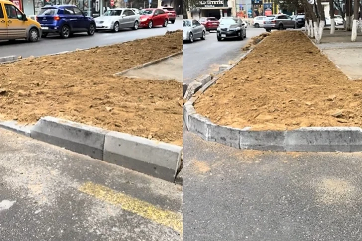Cтроительство нового тротуара в Наримановском районе Баку вызвало недовольство жителей - ДЕТАЛИ