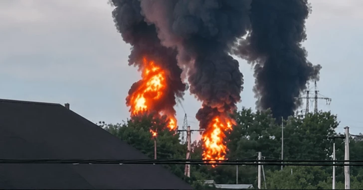 В России загорелась нефтебаза после атаки БПЛА