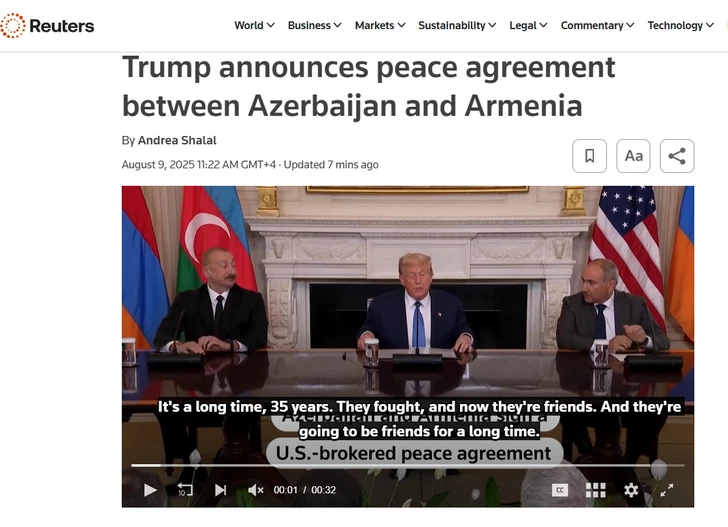 Media.az - Новости Азербайджана - Глобальные СМИ уделяют внимание встрече Дональда Трампа, Ильхама Алиева и Никола Пашиняна