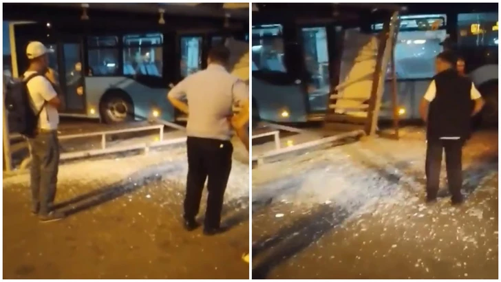 У станции метро «Кёроглу» в Баку пассажирский автобус въехал в остановку
