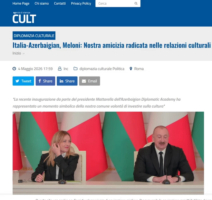 Media.az - Новости Азербайджана - Мировые медиа широко осветили переговоры Джорджи Мелони с Президентом Ильхамом Алиевым