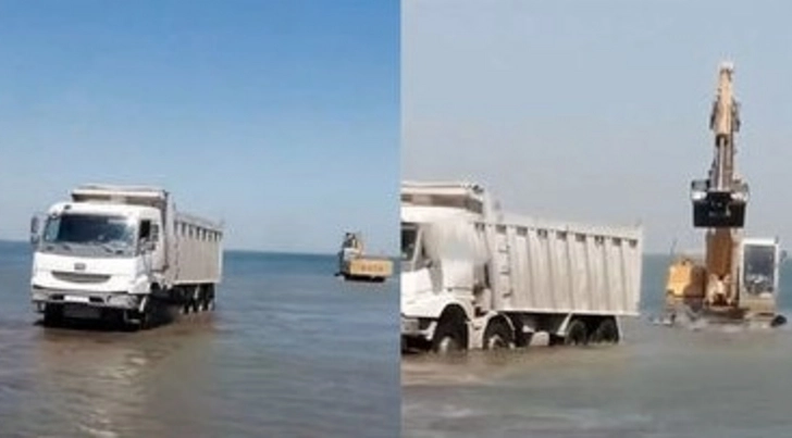 Почему крупнотоннажные грузовики вывозят песок с берега Каспия?