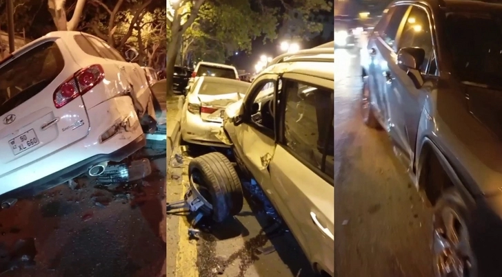 Распространились кадры цепной аварии в Баку с участием девяти автомобилей