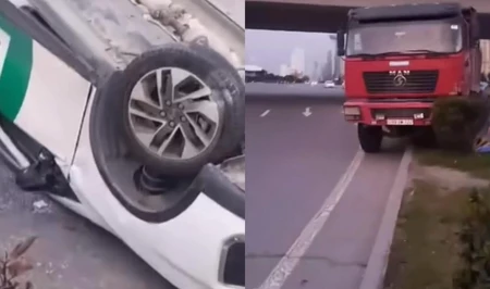 Тяжелое ДТП на главном проспекте Баку: грузовик врезался в такси - ПОДРОБНОСТИ