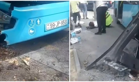 В Баку маршрутный автобус съехал с дороги и врезался в дерево: пострадали 11 человек