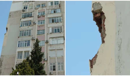 Фасад многоэтажного дома в Баку частично обрушился: жители ждут ремонта уже месяц