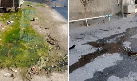 Канализационные стоки на улице в бакинском поселке: жители жалуются на антисанитарию