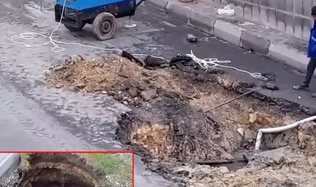 В Баку произошло проседание грунта над канализацией