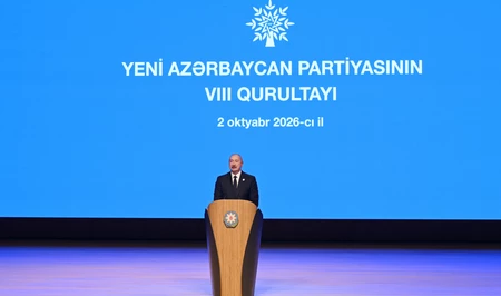 Президент Ильхам Алиев выступает на VIII съезде партии «Ени Азербайджан»
