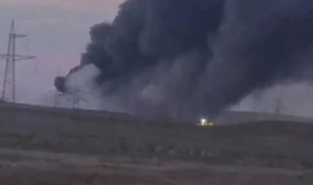 В Абшеронском районе вспыхнул крупный пожар