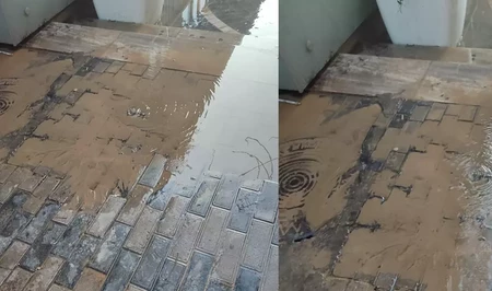 На одной из центральных улиц Баку лопнула водяная труба - на месте работает аварийная бригада