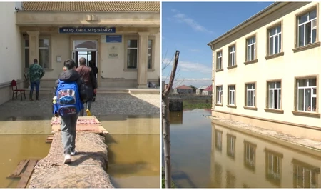 Школа в бакинском поселке затоплена дождевыми водами, посещаемость остается крайне низкой