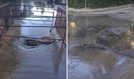 Прорыв трубы питьевого водоснабжения в Баку не устраняют неделю: вода разрушает дорожное покрытие