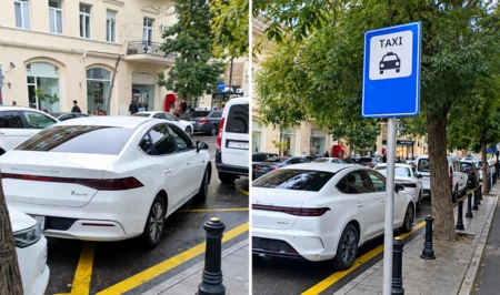 В Баку у метро «Сахиль» личные автомобили занимают места для такси — жалоба водителей