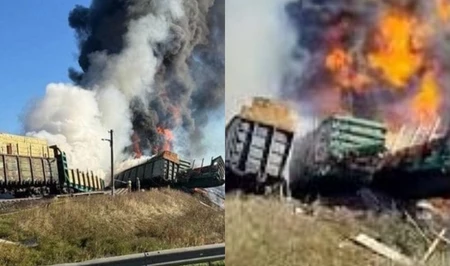 18 цистерн с бензином сошли с рельсов в Смоленской области России