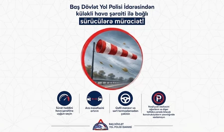 Дорожная полиция Азербайджана напомнила водителям о правилах безопасности при сильном ветре
