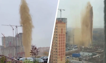 В Москве забил фонтан технической воды высотой в несколько этажей