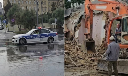 Падение груза во время демонтажных работ привело к прорыву водопровода в Баку