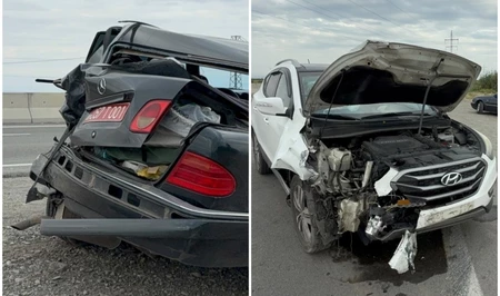 В Уджаре столкнулись Mercedes и Hyundai: пострадали шесть человек