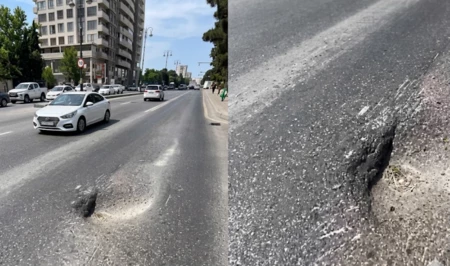 Водители жалуются на разрушенное дорожное покрытие на одной из бакинских улиц