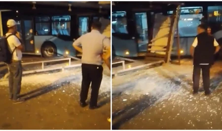 У станции метро «Кёроглу» в Баку пассажирский автобус въехал в остановку